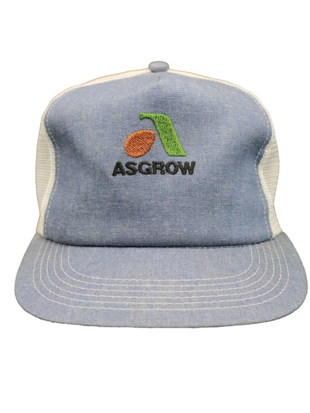 ASGROW Seed Mesh Trucker Snapback Hat Cap Vintage Lt Blue Denim Style K-Products